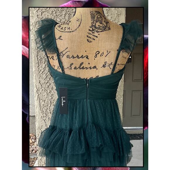 Lulus Emerald Swiss Dot Green Mesh Maxi Dress Size XL - Picture 5 of 10